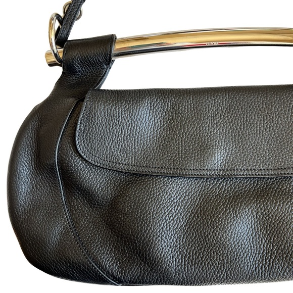 Prada Black Leather Silver Metal Top Handle Bar 2 in 1 Shoulder Bag to Clutch - Picture 12 of 17